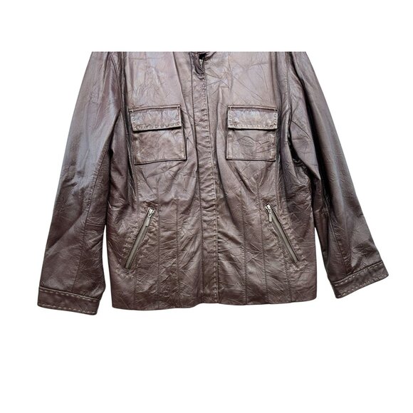 Chicos Womens Genuine Leather Jacket Size 2 Medium 10/12 Brown Pockets & Zipper - Picture 3 of 11